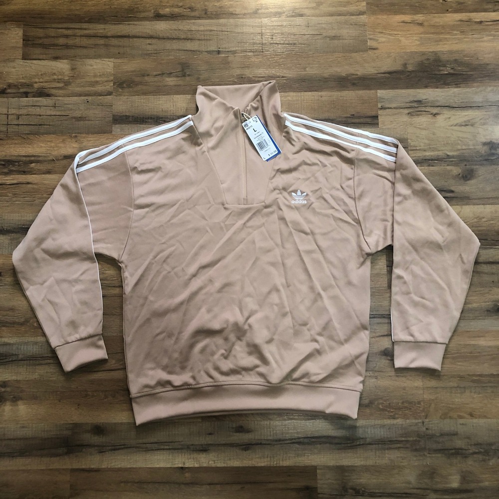 Adidas Originals Funnelneck Track Top Mens Size L Beige 1/4 Zip Jacket